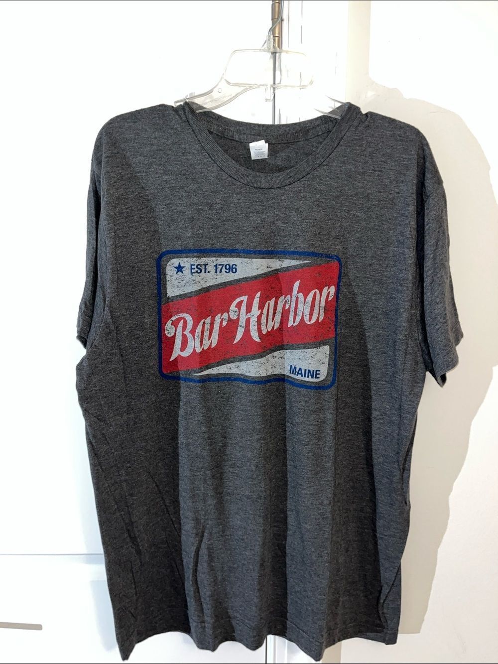 Bar Harbor Maine Soft Gray destination vintage wash nautical T shirt XL slim